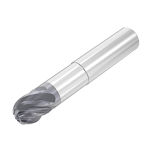 6.35 mm Dia. × 6.35 mm Shank × 6.35 mm DOC × 50.8 mm OAL, Carbide AlTiN, 6 Flute, Round, Ballnose End Mill