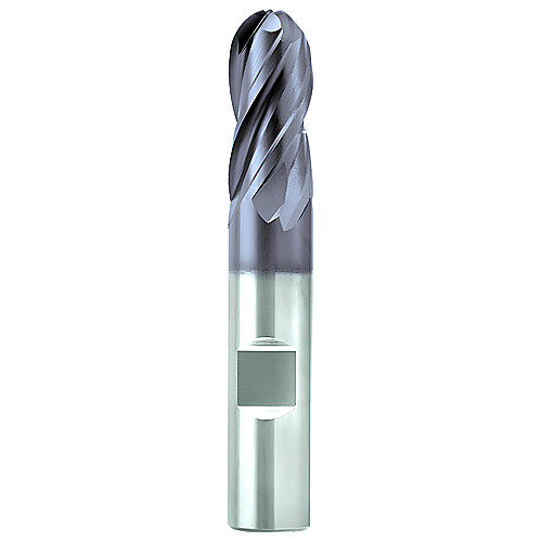 ‎1/2″ Dia. × 1/2″ Shank × 1-1/4″ DOC × 3″ OAL, Carbide AlTiN, 4 Flute, Variable Helix, Weldon, Ballnose End Mill