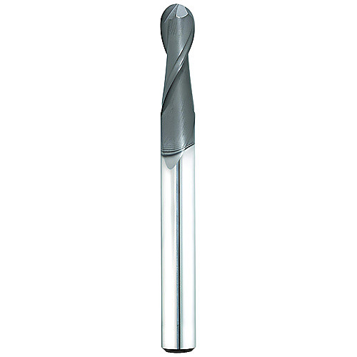2 mm Dia. × 3 mm Shank × 10 mm DOC × 45 mm OAL, Carbide Diamond, 2 Flute, 30° Helix, Round, Ballnose End Mill