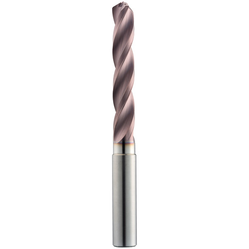 5/8″ Dia. × 0.6299″ Shank × 83 mm Flute Length × 5.236″ OAL, 5xD, 124°, TM, 3 Flute, Coolant Thru, Round Solid Carbide Drill