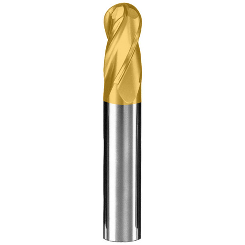 12 mm Dia. × 12 mm Shank × 25 mm DOC × 75 mm OAL, Carbide TiN, Spiral , 4 Flute, 30° Helix, Ballnose End Mill