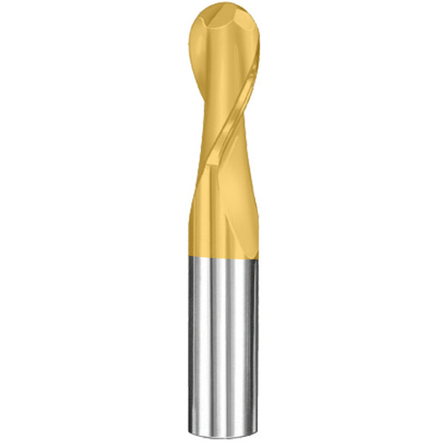 ‎3/8″ Dia. × 3/8″ Shank × 1″ DOC × 2-1/2″ OAL, Carbide TiN, Spiral , 2 Flute, 30° Helix, Ballnose End Mill