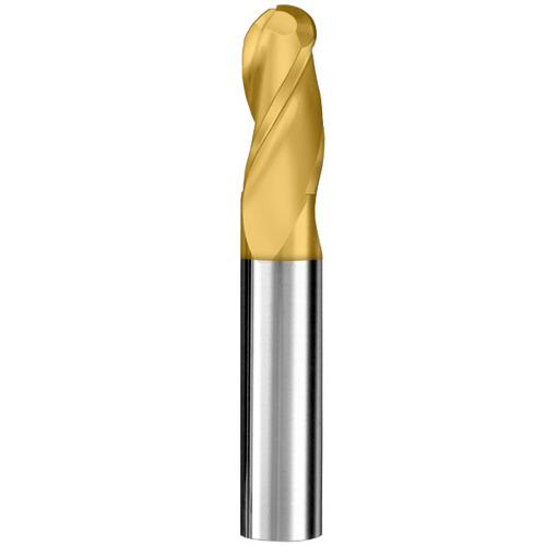 ‎13/64″ Dia. × 1/4″ Shank × 5/8″ DOC × 2-1/2″ OAL, Carbide TiN, Spiral , 3 Flute, 30° Helix, Ballnose End Mill