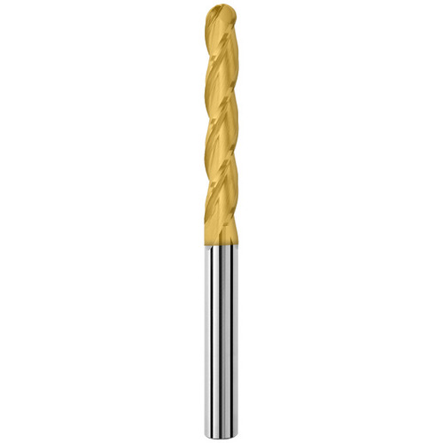 12 mm Dia. × 12 mm Shank × 75 mm DOC × 150 mm OAL, Carbide TiN, Spiral , 3 Flute, 30° Helix, Ballnose End Mill