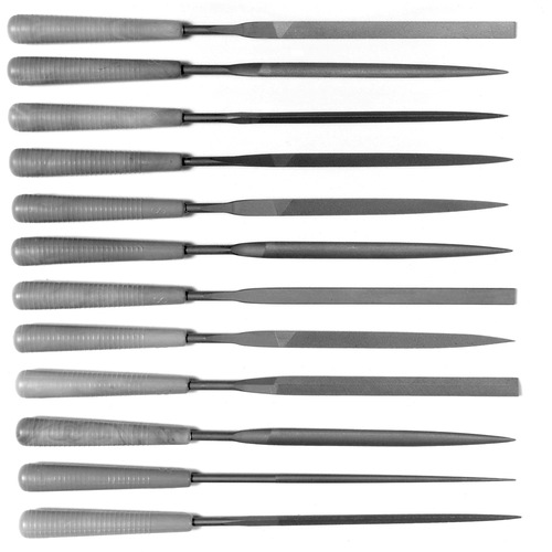 Needle File Set, 12 Piece, Plastic Handle, 4 in