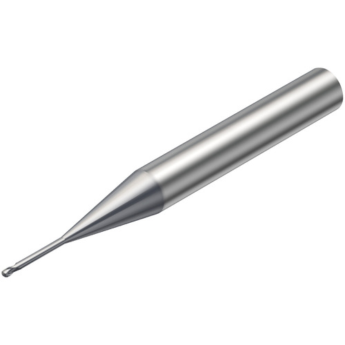 0.8 mm Dia. × 6 mm Shank × 8 mm DOC × 57 mm OAL, Carbide TiAlN, 2 Flute, CW|30° Helix, Round, External , Ballnose End Mill