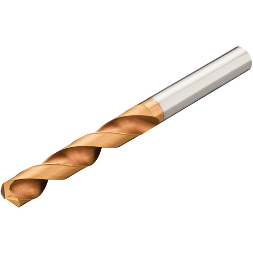 16 mm Dia. × 16 mm Shank × 83 mm Flute Length × 133 mm OAL, 140°, TiAlN, 2xD Flute, External Coolant, DIN 6537 L, Round Solid Carbide Drill