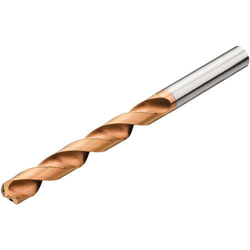 5.16 mm Dia. × 6 mm Shank × 50 mm Flute Length × 93 mm OAL, 140°, TiAlN, 2xD Flute, Coolant Thru, Round Solid Carbide Drill
