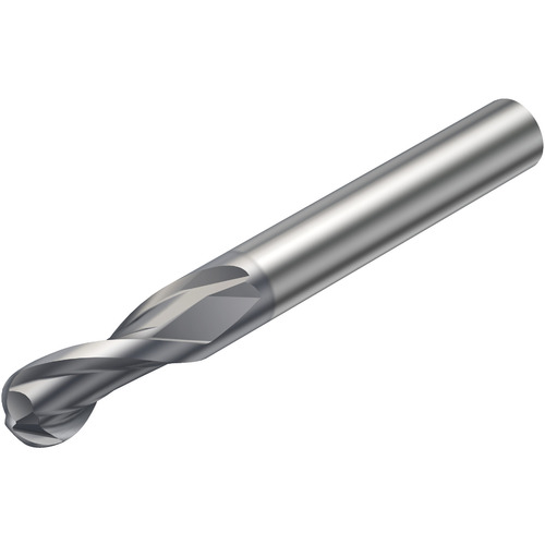 1/4″ Dia. × 1/4″ Shank × 1/2″ DOC × 3″ OAL, Carbide TiAlN, 2 Flute, CW|30° Helix, Round, External , Ballnose End Mill