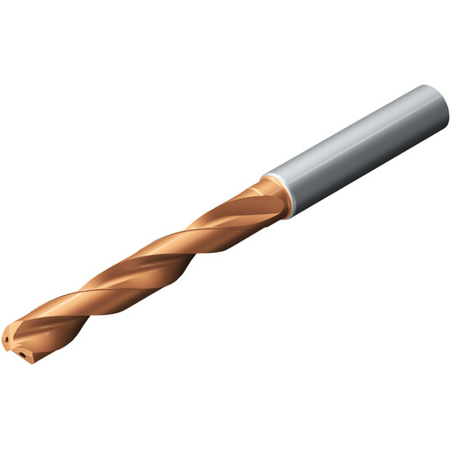 5.25 mm Dia. × 6 mm Shank × 44 mm Flute Length × 82 mm OAL, 5xD, 140°, TiAlN, 2xD Flute, Coolant Thru, DIN 6537 L, Round Solid Carbide Drill