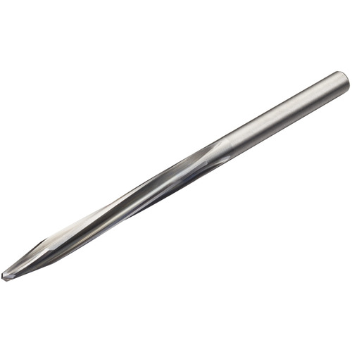 4.17 mm Dia. × 4.17 mm Shank × 60 mm Flute Length × 101.6 mm OAL, 118°, Uncoated, 2xD Flute, External Coolant, Round Solid Carbide Drill