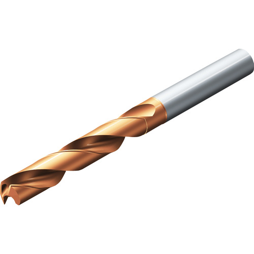 7.4 mm Dia. × 8 mm Shank × 53 mm Flute Length × 91 mm OAL, 5xD, 144°, 2xD Flute, External Coolant, DIN 6537 L, Round Solid Carbide Drill