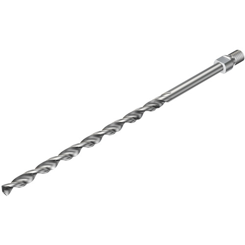 6.35 mm Dia. × 5/16″ Shank × 101.6 mm Flute Length × 152.4 mm OAL, 135°, Uncoated, 2xD Flute, Coolant Thru, Threaded Shank Solid Carbide Drill