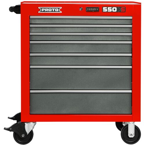 ‎Proto 550S 34″ Roller Cabinet - 7 Drawer, Safety Red and Gray