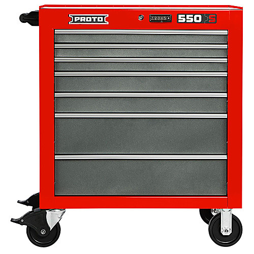 ‎Proto 550S 34″ Roller Cabinet - 7 Drawer, Safety Red and Gray
