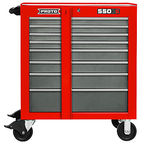 ‎Proto 550S 34″ Roller Cabinet with Removable Lock Bar- 8 Drawer- Safety Red & Gray