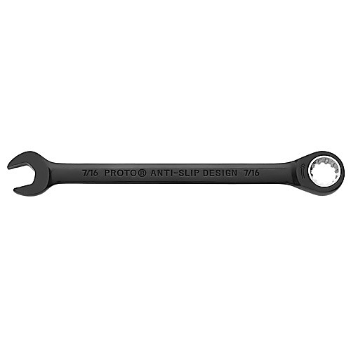 Proto Black Chrome Combination Non-Reversible Ratcheting Wrench 7/16″ - Spline