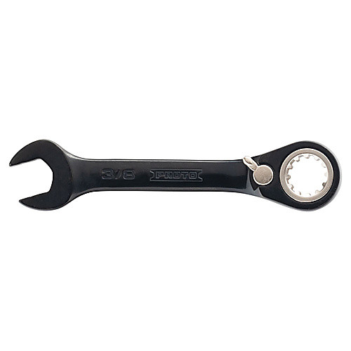 Proto Black Chrome Combination Stubby Reversible Ratcheting Wrench 3/8″ - Spline