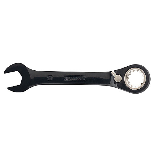 Proto Black Chrome Combination Stubby Reversible Ratcheting Wrench 9 mm - Spline