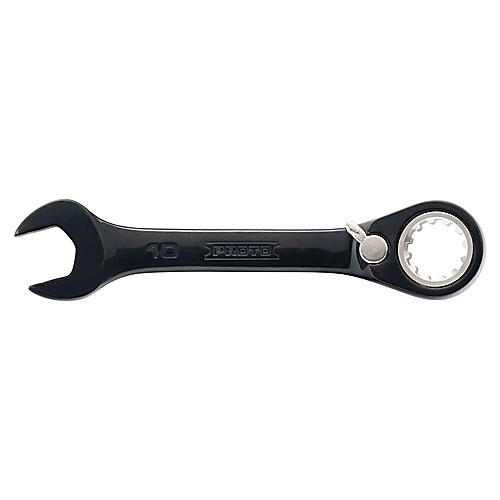 Proto Black Chrome Combination Stubby Reversible Ratcheting Wrench 10 mm - Spline