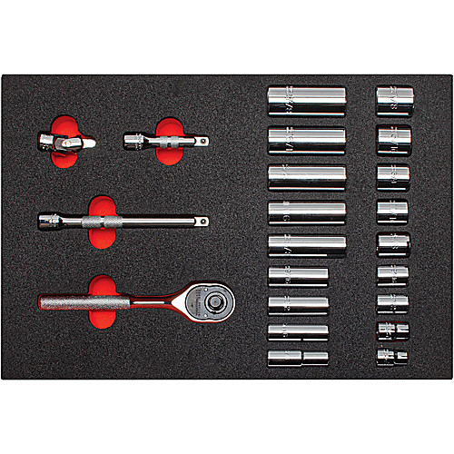 ‎Proto Foamed 3/8″ Drive 22 Piece Socket Set w/ Classic Pear Head Ratchet - Full Polish - 6 Point