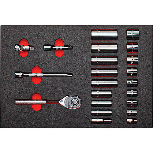 ‎Proto Foamed 3/8″ Drive 22 Piece Socket Set w/ Classic Pear Head Ratchet - Full Polish - 12 Point