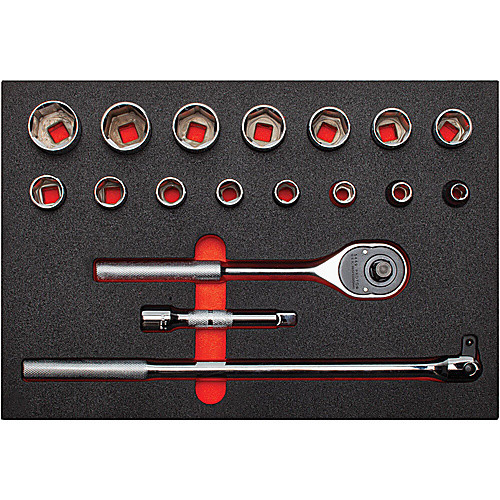 ‎Proto Foamed 1/2″ Drive 18 Piece Socket Sets w/ Classic Pear Head Ratchet - Full Polish - 6 Point