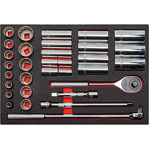 ‎Proto Foamed 1/2″ Drive 30 Piece Socket Set w/ Classic Pear Head Ratchet - Full Polish - 12 Point