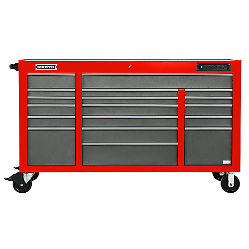 ‎Proto 550E 67″ Front Facing Power Workstation w/ USB - 18 Drawer, Safety Red and Gray