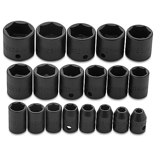 ‎Proto 3/8″ Drive 19 Piece Metric Impact Socket Set - 6 Point