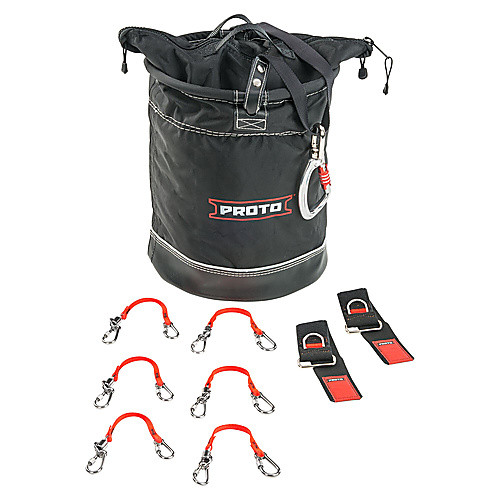 Proto Tethering D-Ring Lift Bucket (300 lbs Weight Capacity) with D-Ring Wrist Strap System (2) JWS-DR and (6) JLANWR6LB