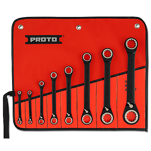 Proto 8 Piece Black Chrome Double Box Reversible Ratcheting Wrench Set - Spline