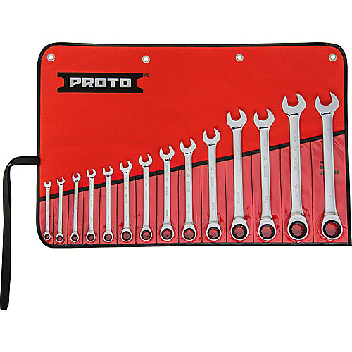 ‎Proto 14 Piece Full Polish Combination Non-Reversible Ratcheting Wrench Set - 12 Point
