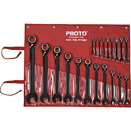 Proto 20 Piece Black Chrome Reversible Combination Ratcheting Wrench Set - Spline