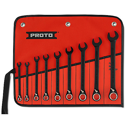 Proto 9 Piece Black Chrome Reversible Combination Ratcheting Wrench Set - Spline
