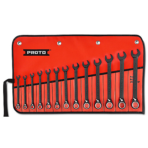Proto 13 Piece Black Chrome Reversible Combination Ratcheting Wrench Set - Spline