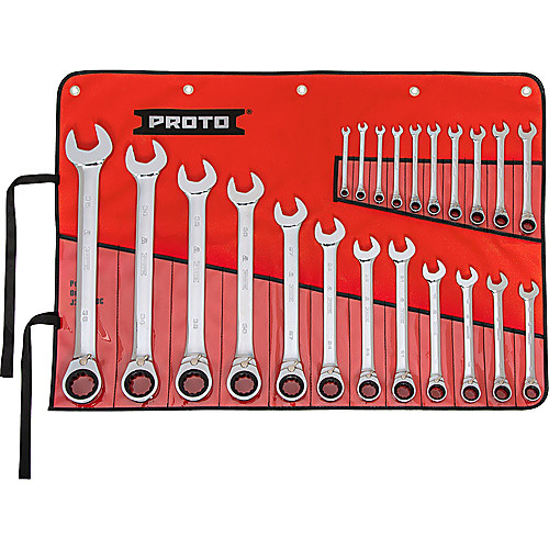 ‎Proto 22 Piece Full Polish Metric Combination Reversible Ratcheting Wrench Set - 12 Point