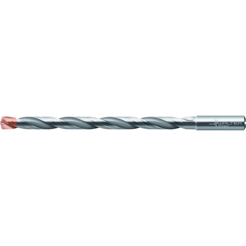 ‎6.4 mm Dia. × 8 mm Shank × 110 mm Flute Length × 148 mm OAL, 140°, 2xD Flute, Coolant Thru, DIN 6535 HA, Round Solid Carbide Drill A6589DPP-6.4