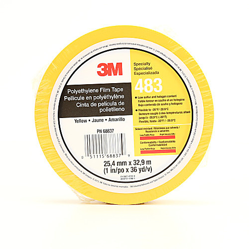 3M Polyethylene Tape 483 Yellow 1″ × 36 yd 5.0 mil Individually Wrapped Conveniently Packaged