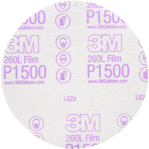 3M™ Hookit™ Finishing Film Abrasive Disc 260L, 00950, 6 in, P1500, 100
discs per carton, 4 cartons per case