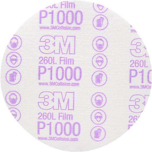 3M™ Hookit™ Finishing Film Abrasive Disc 260L, 00969, 6 in, P1000, 100
discs per carton, 4 cartons per case