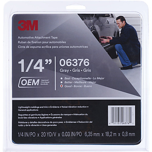 3M Automotive Attachment Tape 06376 Gray 0.76 mm 1/4″ × 20 yd