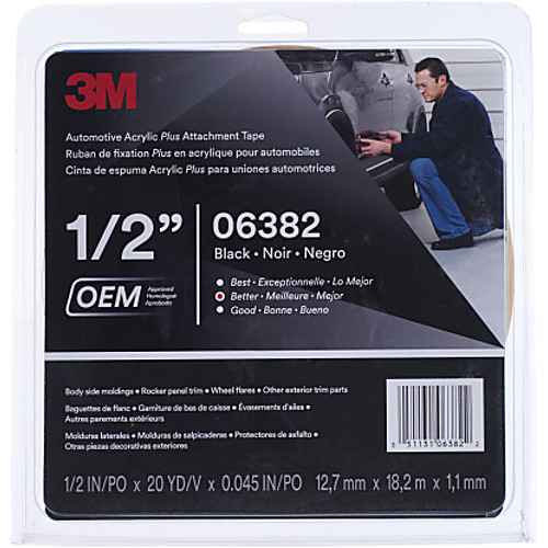 3M Automotive Acrylic Plus Attachment Tape 06382 Black 1.12 mm 1/2″ × 20 yd