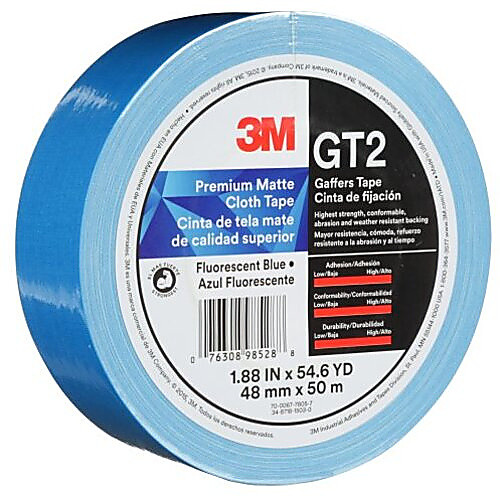 3M Premium Matte Cloth (Gaffers) Tape GT2 Fluorescent Blue 48 mm × 50 m 11 mil