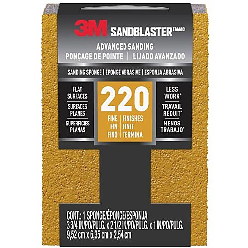 ‎3M SandBlaster Advanced Sanding Sanding Sponge 20907-220 220 grit 3-3/4″ × 2-1/2 × 1″