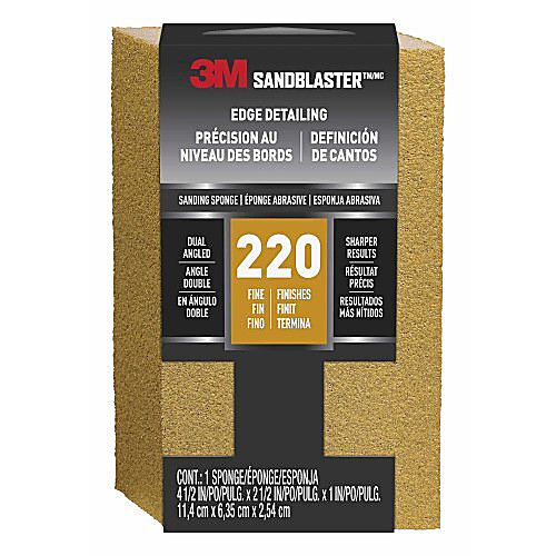 3M SandBlaster EDGE DETAILING Sanding Sponge 9565 220 grit 4 1/2″ × 2 1/2 × 1″