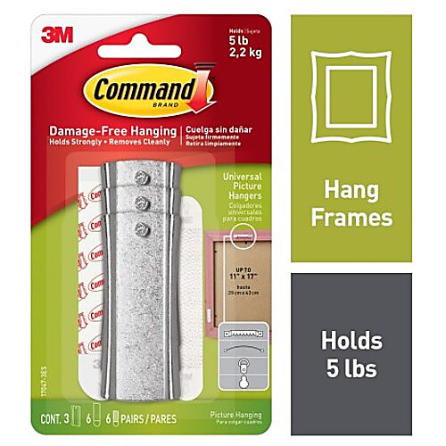 ‎Command Universal Picture Hangers 3 hangers 6 strips 6 stabilizer pairs 17047-3ES