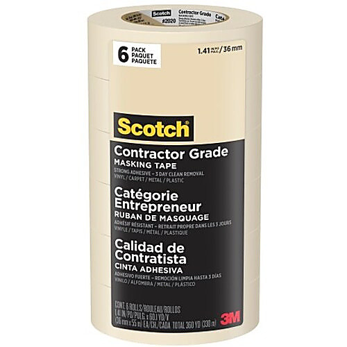 ‎Scotch Contractor Grade Masking Tape 2020-36AP6 1.41″ × 60.1 yd (36mm × 55m)