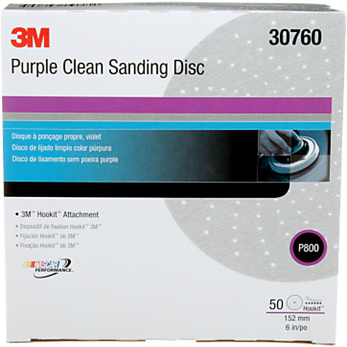 3M™ Hookit™ Purple Clean Sanding Disc 334U, 30760, 6 in, P800 grade, 50
discs per carton, 4 cartons per case