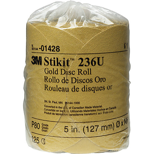 3M™ Stikit™ Gold Disc Roll, 01428, 5 in, P80A, 125 discs per roll, 10
rolls per case